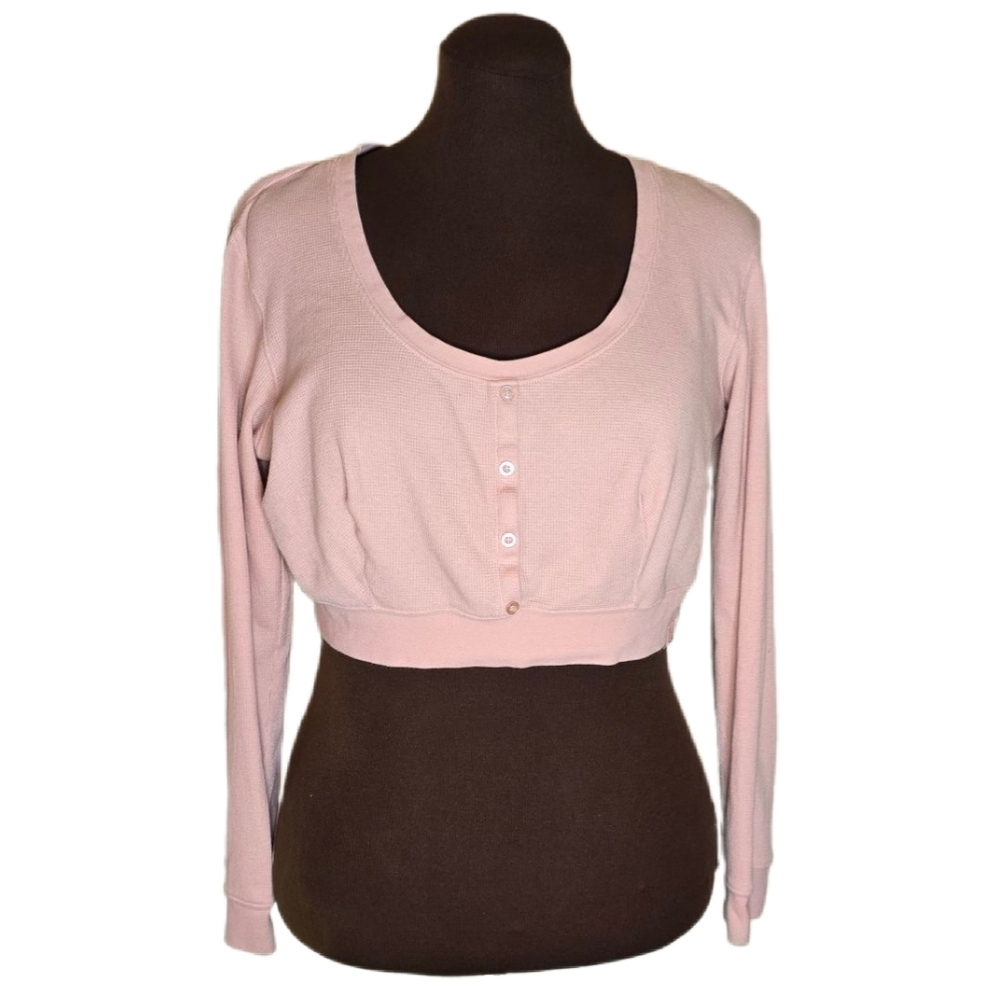 Savage X Fenty 2X Dusty Pink Long Sleeve Crop Top | Henley Textured
